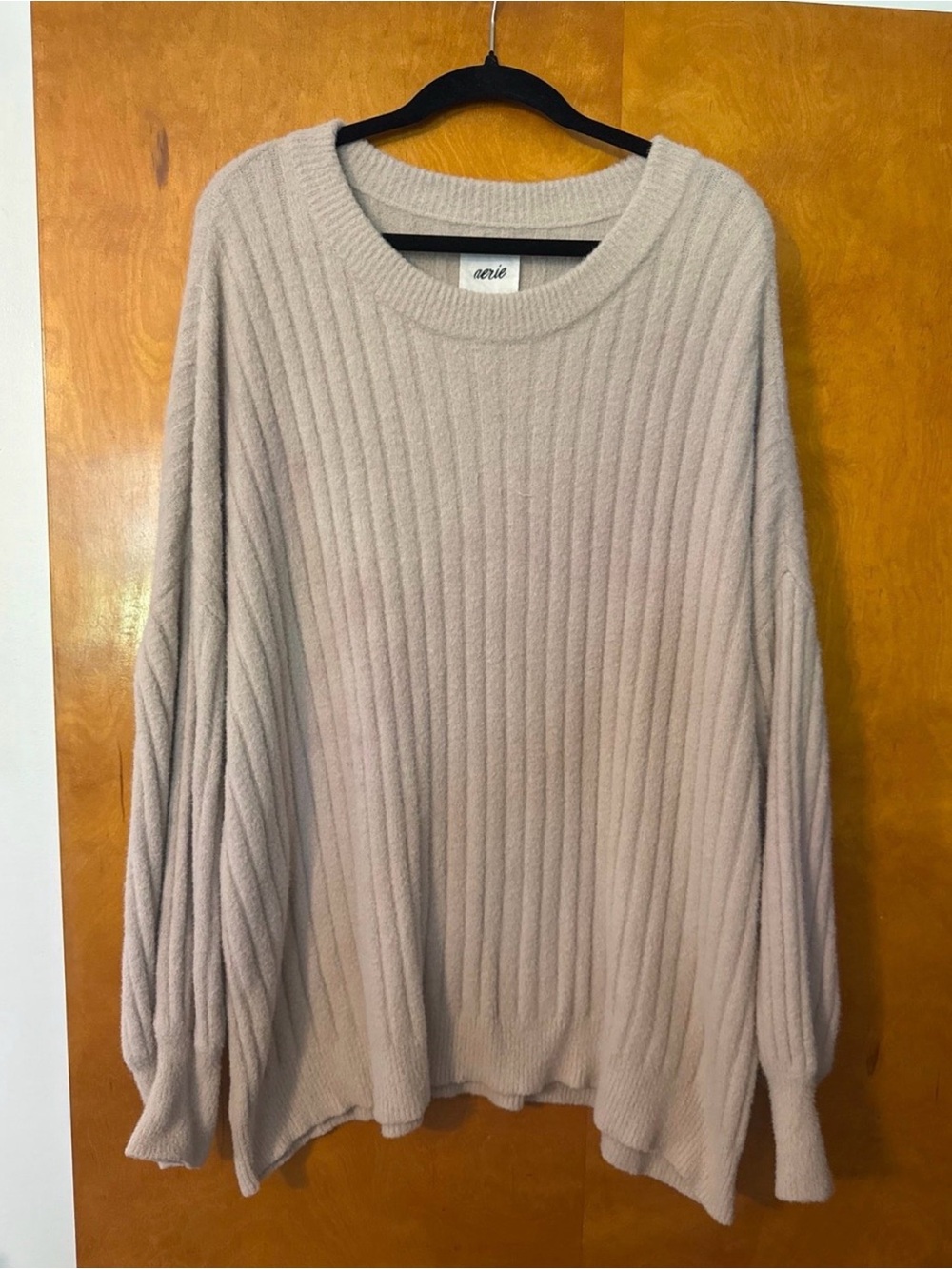 aerie Oversized Ribbed Crewneck Sweater - Light Beige